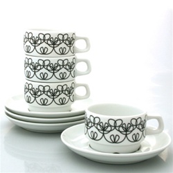 Black Ribbon Cup & Saucer - Set of 4